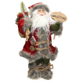 Décoration Père Noël figurine Welcome de Noël poupée de collection rouge 37 cm
