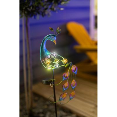 Décoration solaire Paon lumineux- Hauteur 90cm- 6 MicroLED blanche- 3 lumens- Eclairage extérieur Jardin