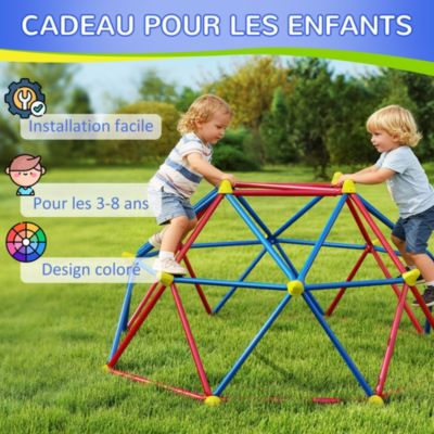 Dôme d'escalade enfant dia. 183 x 90H cm - nombreuses prises - charge max. reco. totale 180 Kg - métal PP multicolore