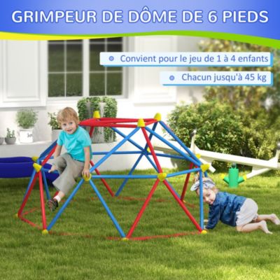 Dôme d'escalade enfant dia. 183 x 90H cm - nombreuses prises - charge max. reco. totale 180 Kg - métal PP multicolore