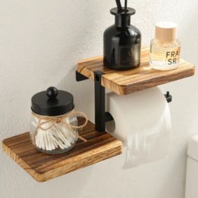 Dérouleur de Papier Toilette - Porte - Papier Hygiénique en Bois avec Étagères et Espace de Rangement -Montage par Trou