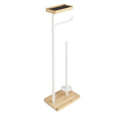 Dérouleur de papier WC en bambou avec porte-téléphone Blanc, L. 24.7 x l. 15 x H. 65.5 cm