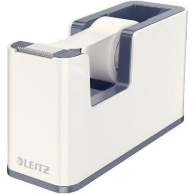 Dérouleur de ruban adhésif de table Leitz WOW Duo Colour blanc et gris, compatible ruban 50 mm