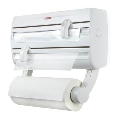 Dérouleur mural Parat F2 ComfortLine 25771 Leifheit, porte rouleau cuisine pour 3 rouleaux, support épices,lames tranchantes,bl