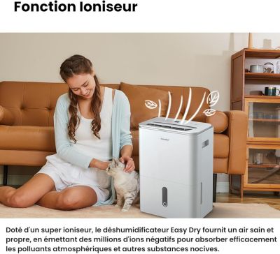 Déshumidificateur 2EN1,Elimine l'humidité jusqu'à 20LJour, Purification d'air avec ioniseur, 4 Modes, Fonction Air Swing