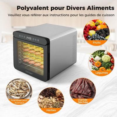 Déshydrateur Alimentaire, 7 Plateaux en Acier Inoxydable, Appareil de Séchage pour Viande, Légumes, Herbes, Fruits, 40x34x32cm