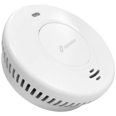 Détecteur de fumée optique Stabo, pile lithium CR123A incluse, autonomie 10 ans, alarme 85 dB, bouton test.