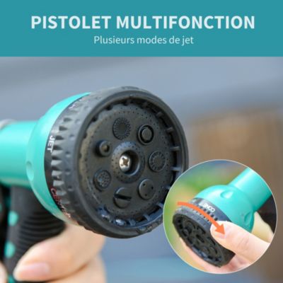 Dévidoir mural enrouleur automatique pivotant tuyau 15 + 1,4 m avec lance arrosage support mural intégré turquoise gris