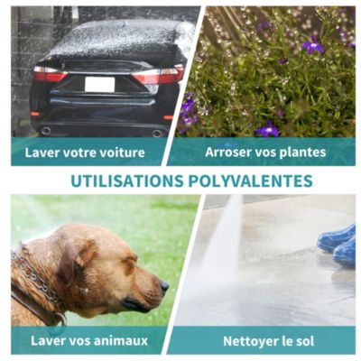 Dévidoir mural enrouleur automatique pivotant tuyau 15 + 1,4 m avec lance arrosage support mural intégré turquoise gris