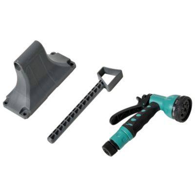 Dévidoir mural enrouleur automatique pivotant tuyau 15 + 1,4 m avec lance arrosage support mural intégré turquoise gris