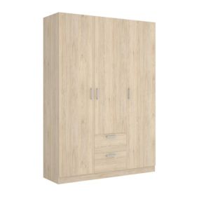 Dacca Armoire, Cintre pour chambre à coucher, Armoire avec 3 portes battantes et 2 tiroirs, 150x52h215 cm, Chêne