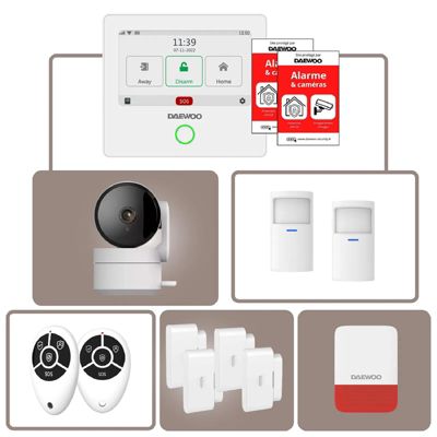 Daewoo - Alarme Maison WiFi + GSM Sans Fil Touch AM340 - Sans Abonnement - Kit Complet avec Caméra Full HD - Contrôle Smartphone