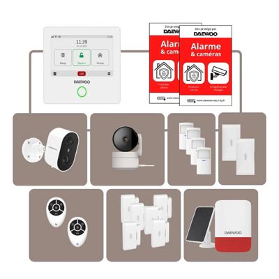 Daewoo - Alarme Maison WiFi + GSM Sans Fil Touch AM342 - Sans Abonnement - Kit Complet avec Caméras Full HD Intérieures/Extérieure
