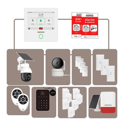 Daewoo - Alarme Maison WiFi + GSM Sans Fil Touch AM343 - Sans Abonnement - Kit Complet avec Caméras Full HD Intérieure/Extérieure