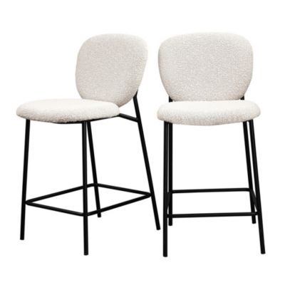 DALBY - Lot de 2 tabourets de bar en tissu bouclette et métal H65cm - Écru
