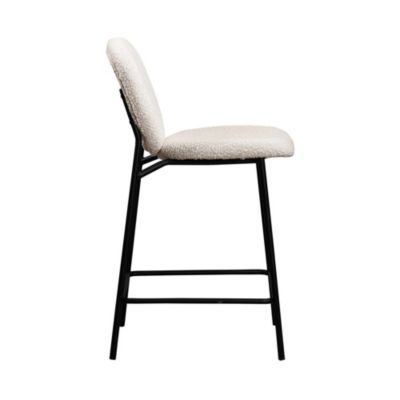 DALBY - Lot de 2 tabourets de bar en tissu bouclette et métal H65cm - Écru