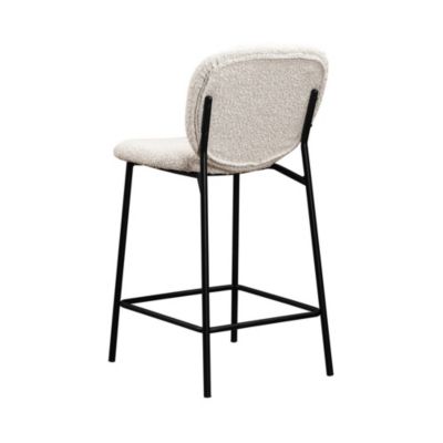 DALBY - Lot de 2 tabourets de bar en tissu bouclette et métal H65cm - Écru