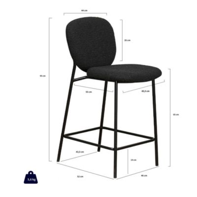 DALBY - Lot de 2 tabourets de bar en tissu bouclette et métal H65cm - Écru