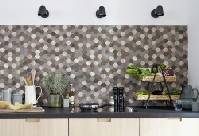 Dalle adhésive murale Wall Tiles premium D-C-Fix® hexagones effet pierre et cuivre L.34,5 x l.30cm