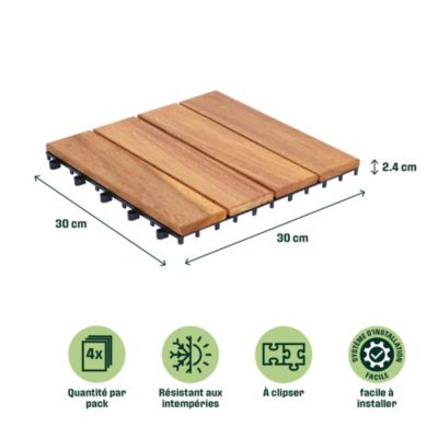 Dalle de terrasse bois d'acacia Floro Klikstrom L.30 x l.30 cm vendue par 4 pièces