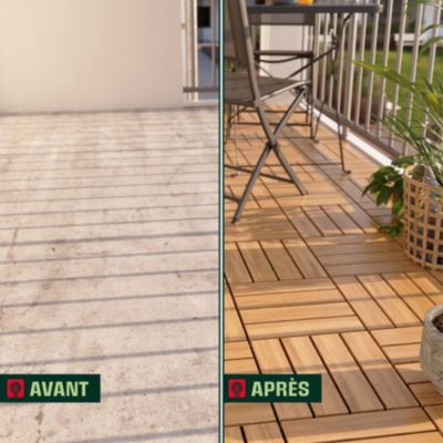 Dalle de terrasse bois d'acacia Floro Klikstrom L.30 x l.30 cm vendue par 4 pièces