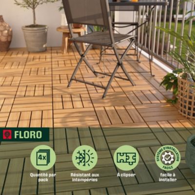 Dalle de terrasse bois d'acacia Floro Klikstrom L.30 x l.30 cm vendue par 4 pièces