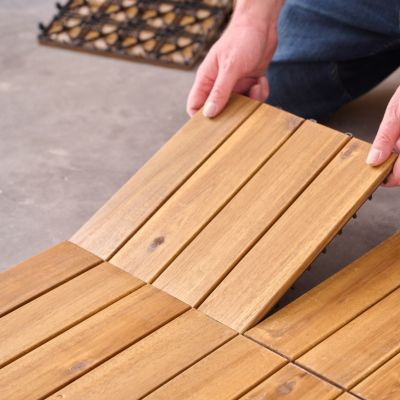 Dalle de terrasse bois d'acacia Floro Klikstrom L.30 x l.30 cm vendue par 4 pièces