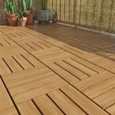 Dalle de terrasse bois d'acacia Floro Klikstrom L.30 x l.30 cm vendue par 4 pièces