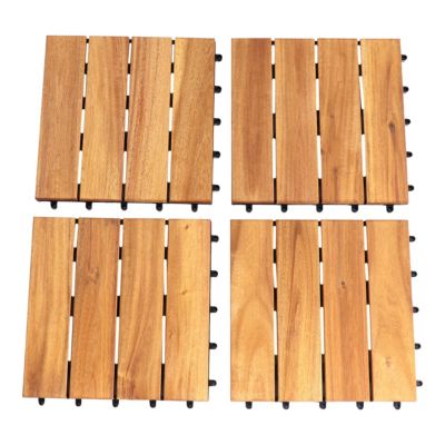 Dalle de terrasse bois d'acacia Floro Klikstrom L.30 x l.30 cm vendue par 4 pièces