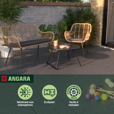 Dalle de terrasse composite aspect pierre anthracite Angara Klikstrom 40 x 40 cm