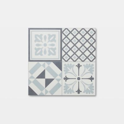 Dalle PVC adhésive effet carreaux de ciment noir et blanc L.30,5 x l.30,5 cm x ép.2 mm, GoodHome Poprock