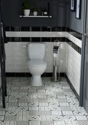 Dalle PVC adhésive effet carreaux de ciment noir et blanc L.30,5 x l.30,5 cm x ép.2 mm, GoodHome Poprock