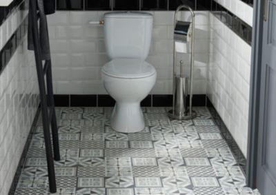 Dalle PVC adhésive effet carreaux de ciment noir et blanc L.30,5 x l.30,5 cm x ép.2 mm, GoodHome Poprock