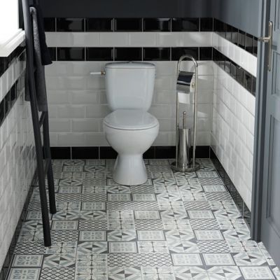 Dalle PVC adhésive effet carreaux de ciment noir et blanc L.30,5 x l.30,5 cm x ép.2 mm, GoodHome Poprock