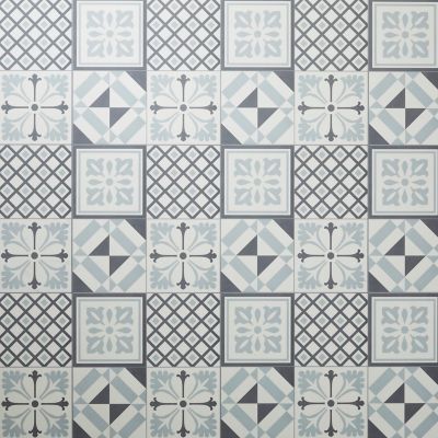 Dalle PVC adhésive effet carreaux de ciment noir et blanc L.30,5 x l.30,5 cm x ép.2 mm, GoodHome Poprock