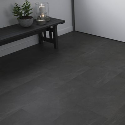 Dalle PVC clipsable Baila décor ardoise noire L.61 x l.30,5cm GoodHome