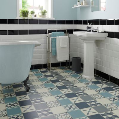 Dalle PVC clipsable Jazy Carreaux de ciment bleu L.61 x l.30,5cm GoodHome (vendue au carton)
