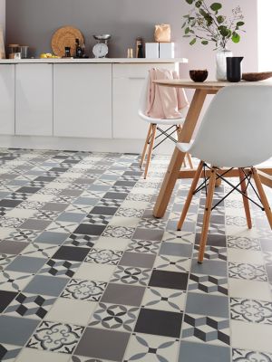 Dalle PVC clipsable Jazy Carreaux de ciment gris 30 x 60 cm GoodHome (vendue au carton)