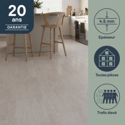 Dalle PVC clipsable pour sol intérieur l.32 x L.63 cm effet pierre travertin GoodHome Mambo (vendue au carton)
