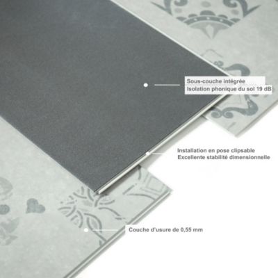 Dalle PVC clipsable rigide Ultime Plus - Carreaux de ciment gris - Finition extra mate - Paquet de 2,253 m²