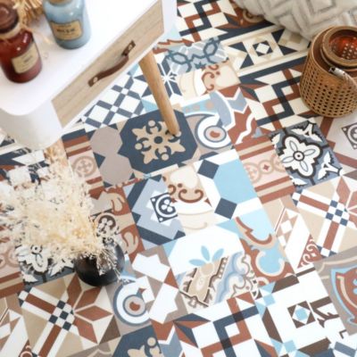 Dalle sol PVC Clipsable Mix and Match - Click 5G - Carreaux de ciment patchwork terracotta - Paquet de 1,49 m²
