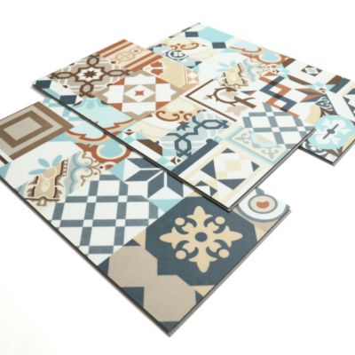 Dalle sol PVC Clipsable Mix and Match - Click 5G - Carreaux de ciment patchwork terracotta - Paquet de 1,49 m²