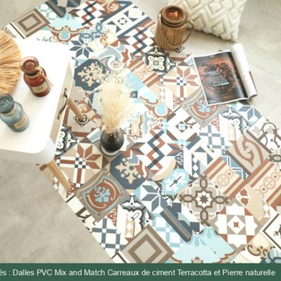 Dalle sol PVC Clipsable Mix and Match - Click 5G - Carreaux de ciment patchwork terracotta - Paquet de 1,49 m²
