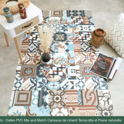 Dalle sol PVC Clipsable Mix and Match - Click 5G - Carreaux de ciment patchwork terracotta - Paquet de 1,49 m²
