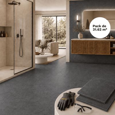 Dalle SPC clipsable sol et mur 31,62 m² pierre noire - 305 x 610 mm, usure 0,5 mm Pierre noire