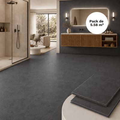 Dalle SPC clipsable sol et mur 5,58 m² pierre noire - 305 x 610 mm, usure 0,5 mm Pierre noire