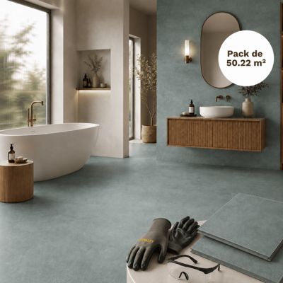 Dalle SPC clipsable sol et mur 50,22 m² béton ciré - 305 x 610 mm, usure 0,5 mm Béton ciré