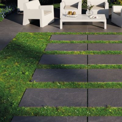 Dalle sur plots effet pierre Onyx 2cm anthracite R11 60x120 cm - Réflex boutique