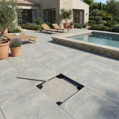 Dalle sur plots EREBOR GRIS 60x60x2 cm effet pierre antidérapant R11