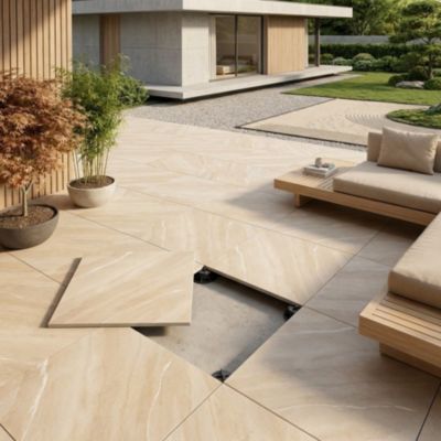 Dalle sur plots VALAR BEIGE 60x60x2 cm effet pierre antidérapant R11